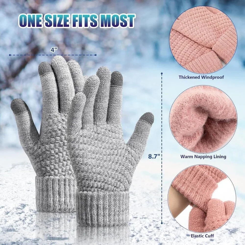 Women's 4 Pack Black, White, Pink, Yellow Winter Gloves Warm Soft